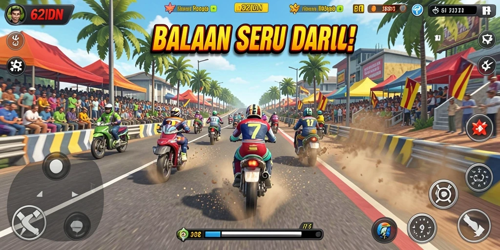 Gameplay seru 62IDN dengan aksi balapan cepat dan menegangkan.
