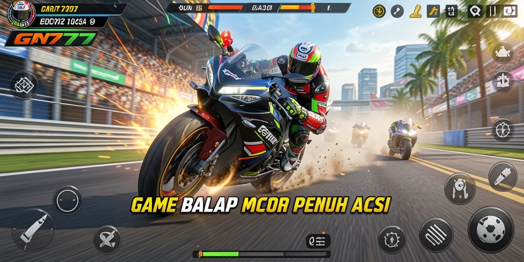 Tampilan gameplay balap motor yang mendebarkan di GN777.
