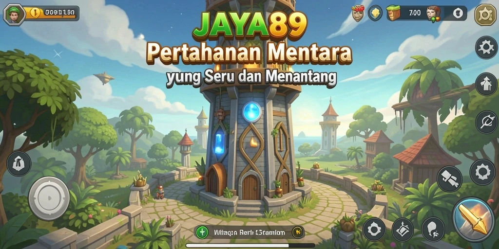 Tampilan aksi menara berfungsi menghancurkan musuh dalam JAYA89.