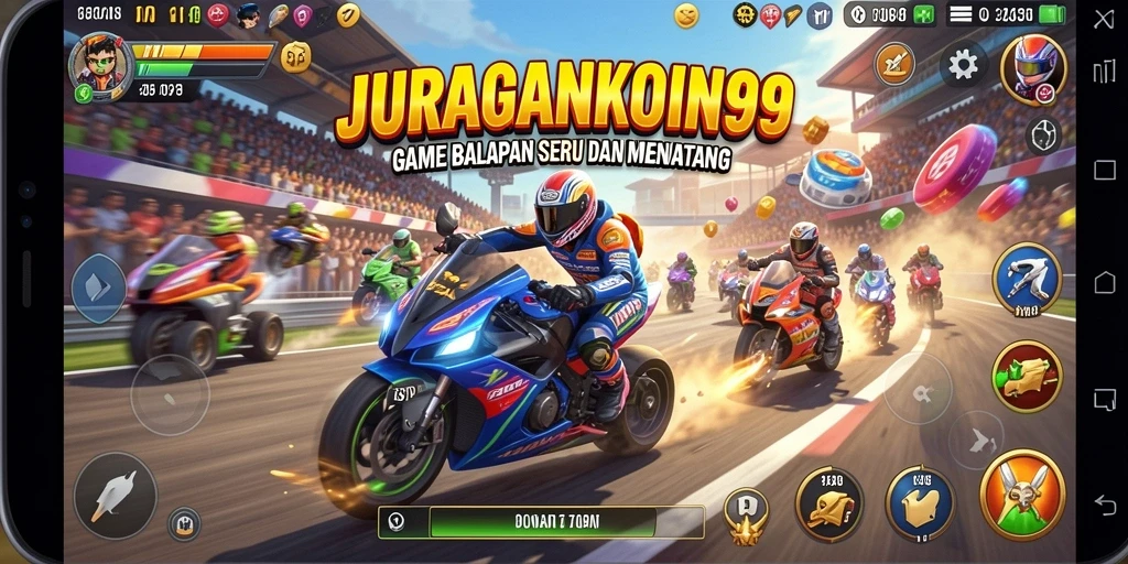 Tampilan gameplay JURAGANKOIN99 yang menegangkan di lintasan balap.