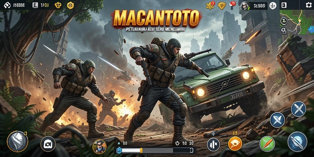 Tampilan gameplay seru dalam <strong>MACANTOTO</strong> di saat pertempuran aksi.
