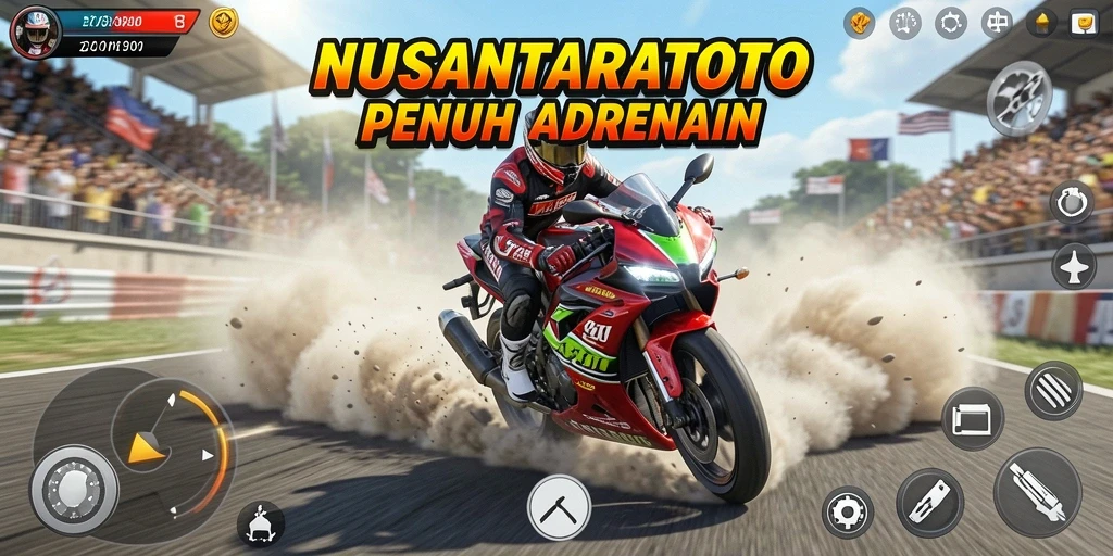 Tampilan gameplay balapan motor yang mendebarkan di NUSANTARATOTO.